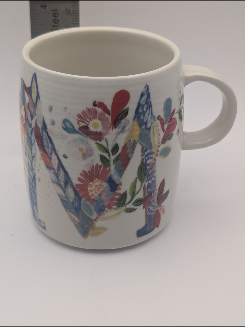 Anthropologie Floral Letter M Mug in Blue, Red, Green, Yellow